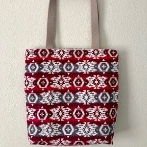 💥SOLD💥Red & Gray Geometric Print Cotton Tote Bag